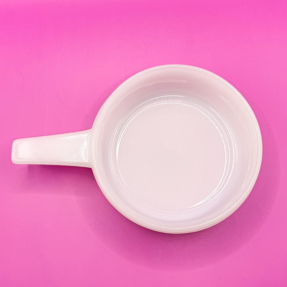 Vintage Glasbake J-2639 Milk Glass Handled Soup Bowl • White Ovenware USA - Picture 7 of 9